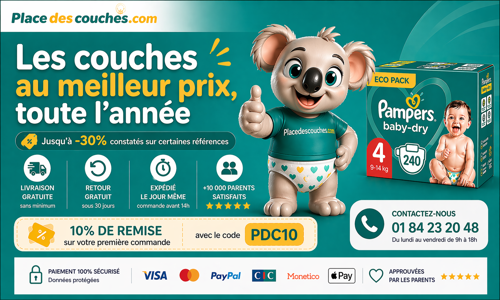 Couches Pampers pas ch&egrave;res - livraison rapide - Place des Couches